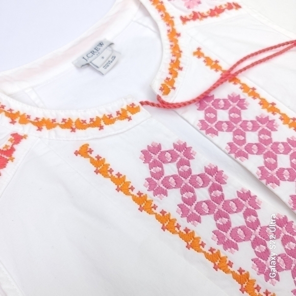 J. CREW White Pink Orange Embroidered Top Sz 2 - Picture 9 of 10